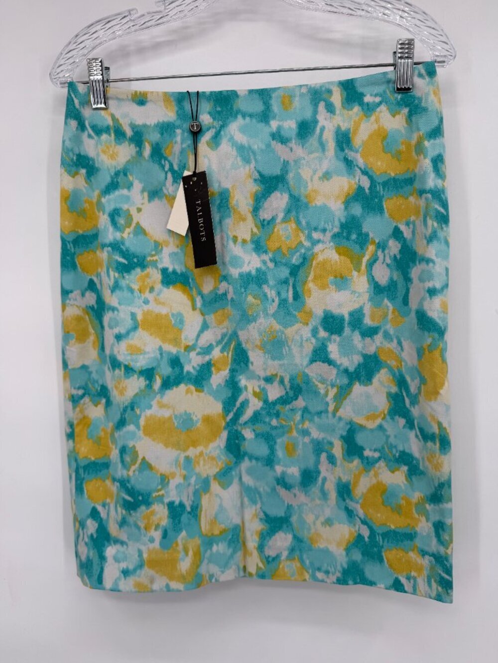 Talbots Petites Women’s Floral Pencil Skirt Size 6P Aqua Yellow Cotton 6P